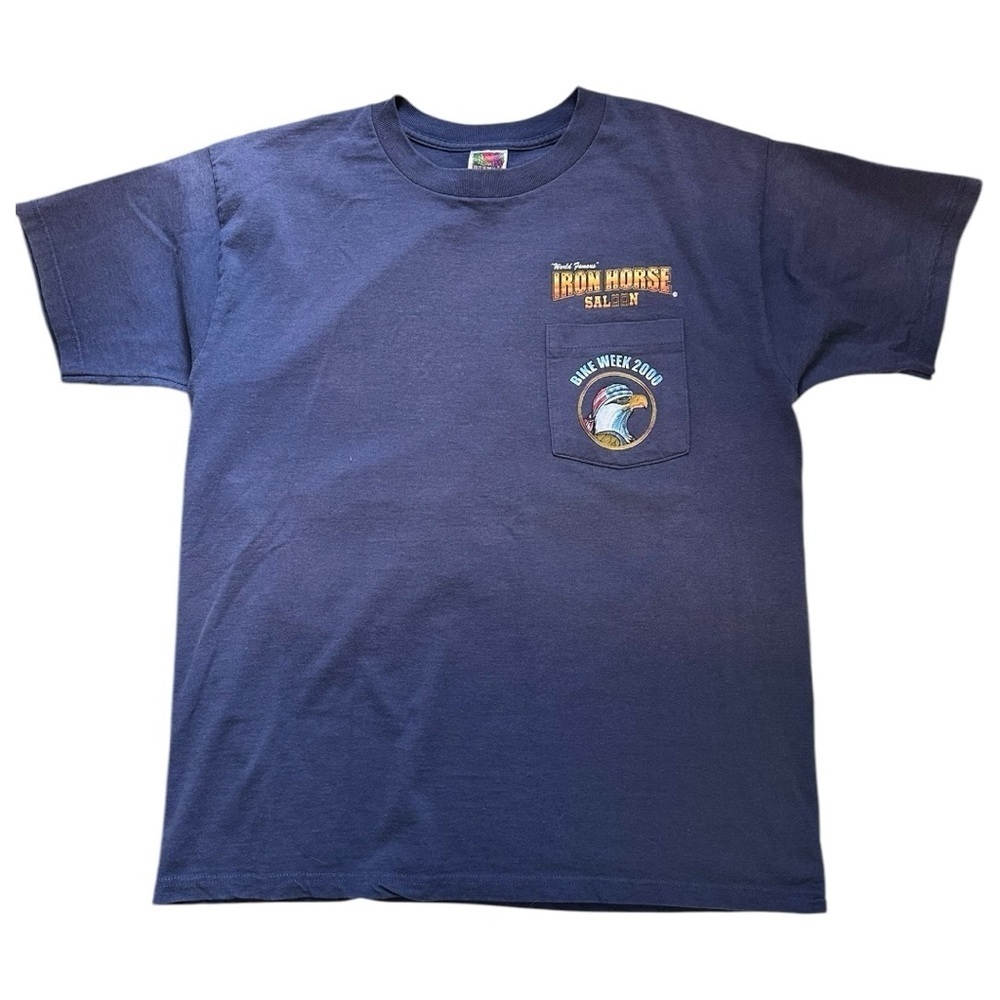 Vintage Iron Horse Saloon 2000 Bike Week Biker Motorcycle Blue Pocket T-Shirt, L